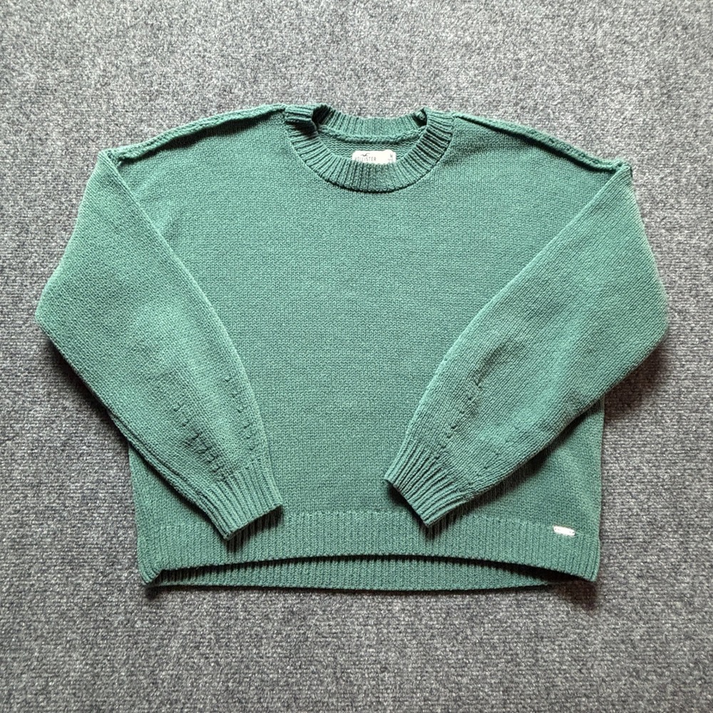 Hollister Green Chenille Knit Crewneck Sweater Womens Medium Relaxed Cozy